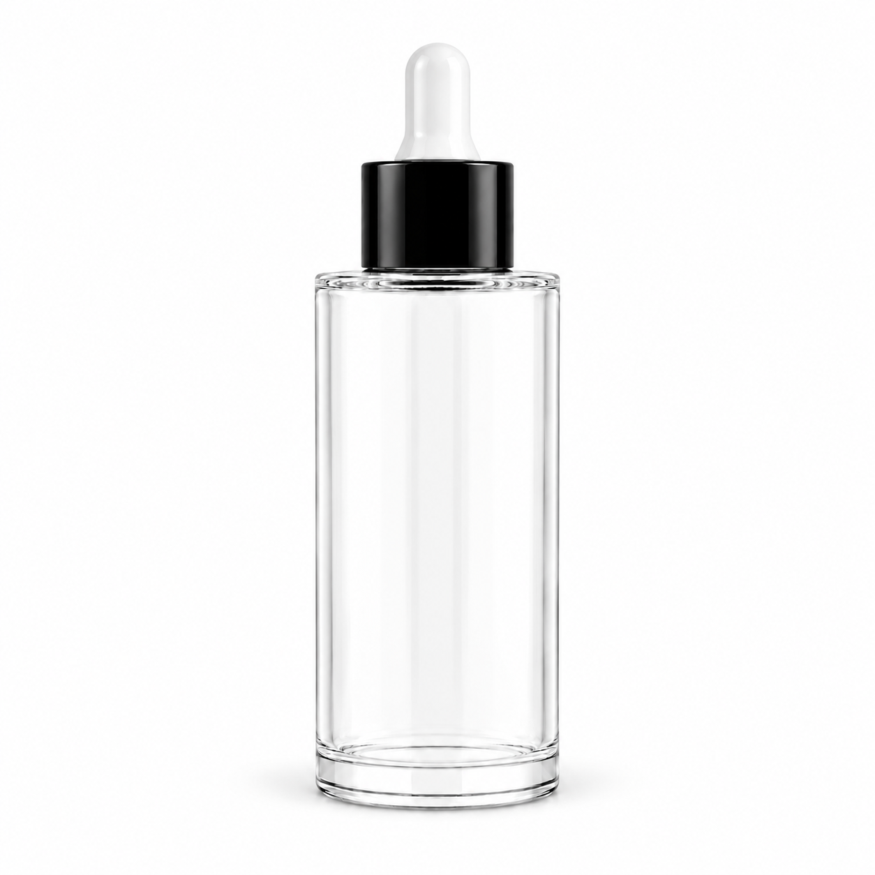 50ml Clear Glass Dropper Bottle With Black & White Pipette | Flat Shoulder-20mm |