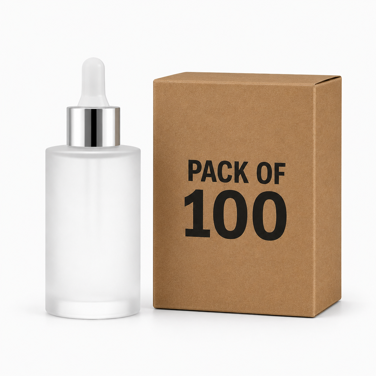 30ml frosted dropper bottle with silver and white cap. Pack of 100