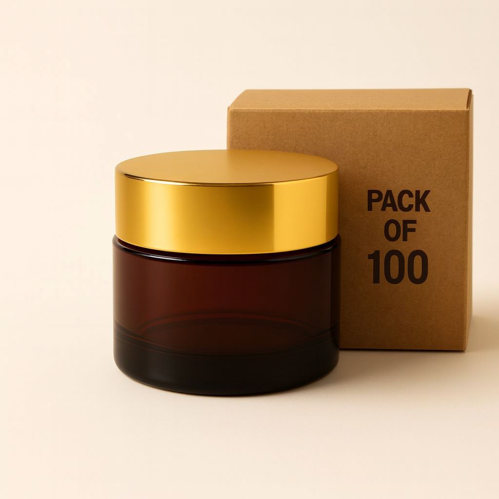 50ml amber glass jar with lid.Pack of 100
