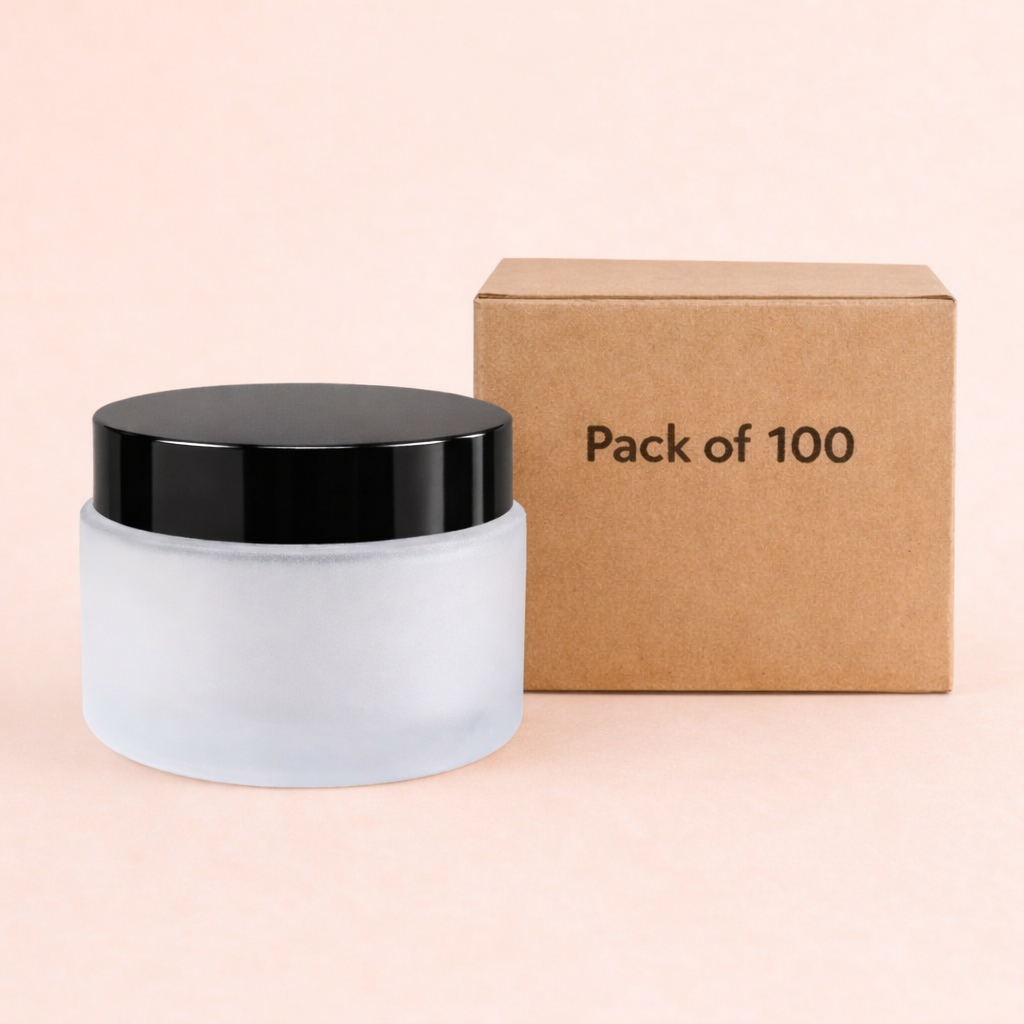 frosted glass jar with black lid.Pack of 100
