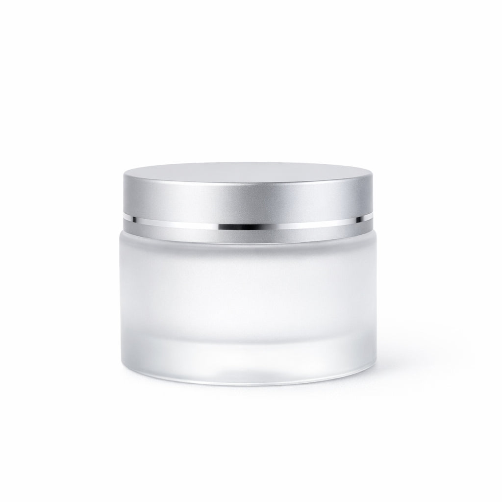 frosted glass jar with silver lid