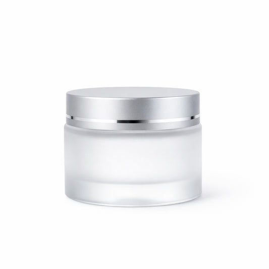 frosted glass jar with silver lid
