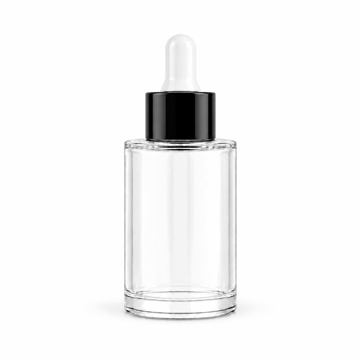 clear dropper bottle with black and white cap.30ml