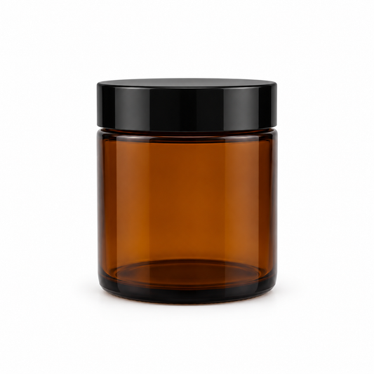 100g amber glass jar with black lid