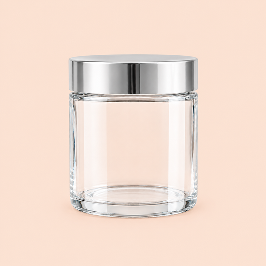 100g clear amber jar with silver lid