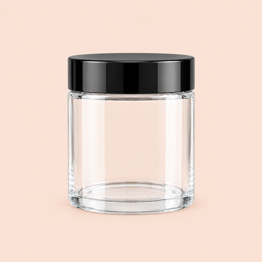 100g clear glass jar with black lid