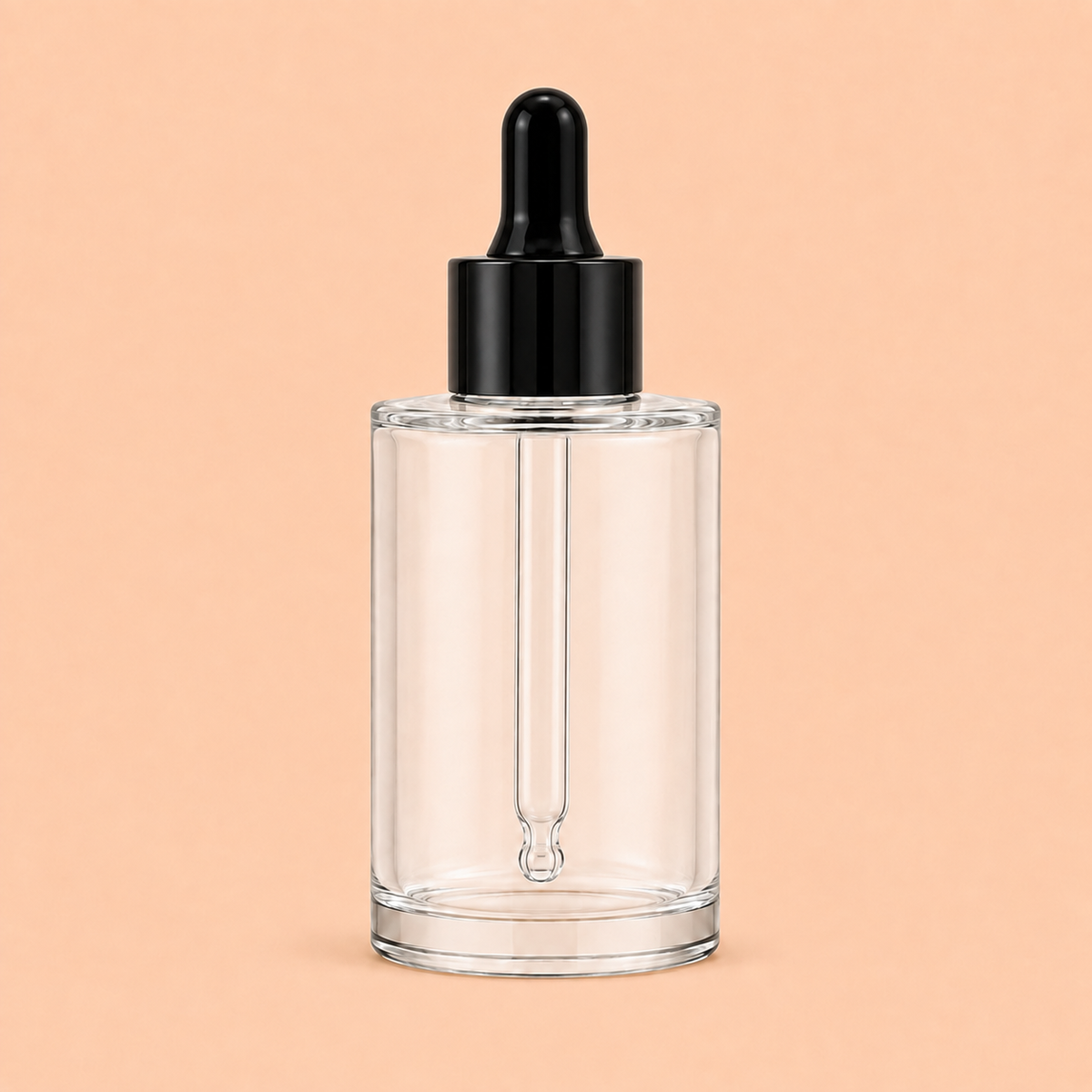 30ml Clear glass dropper bottle with black cap.flat Shoulder