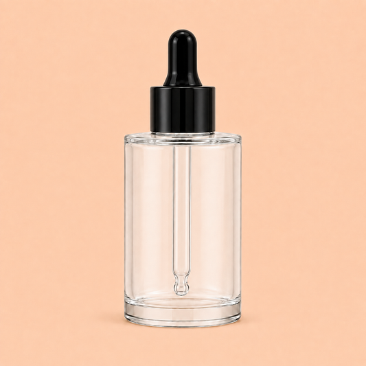 30ml Clear glass dropper bottle with black cap.flat Shoulder