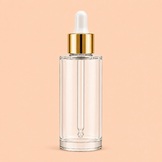 30ml clear dropper bottle with gold and white cap.18mm