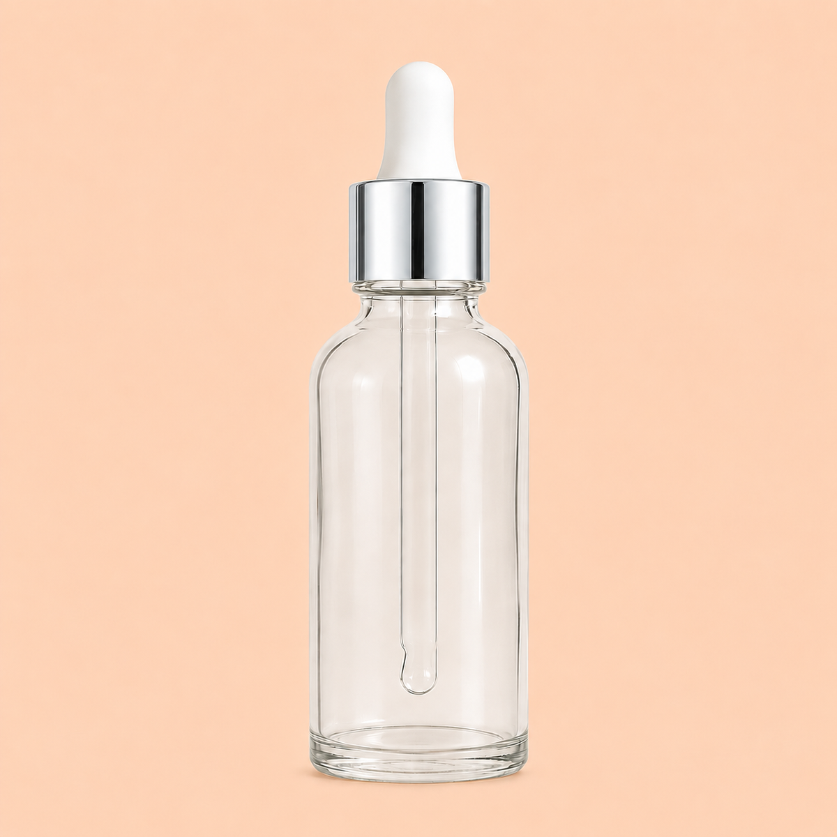 30ml clear dropper bottle with silver and white cap