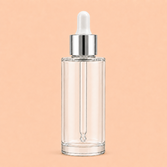 30ml clear dropper bottle with silver cap.18mm.Flat shoulder