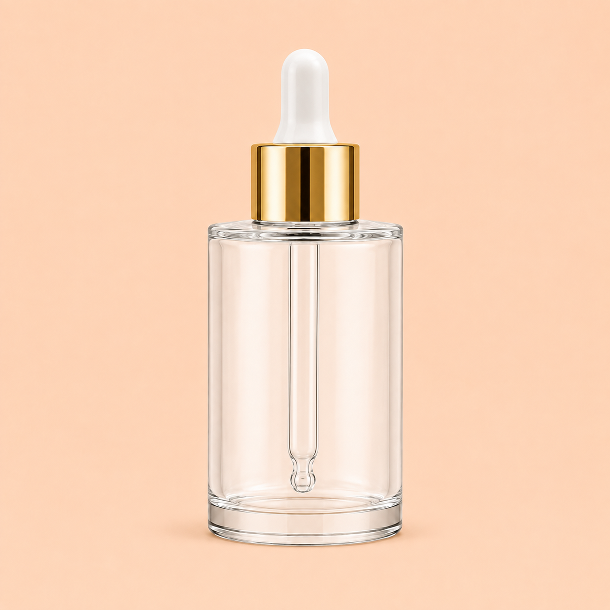30ml clear glass dropper bottle with gold cap.Flat shoulder