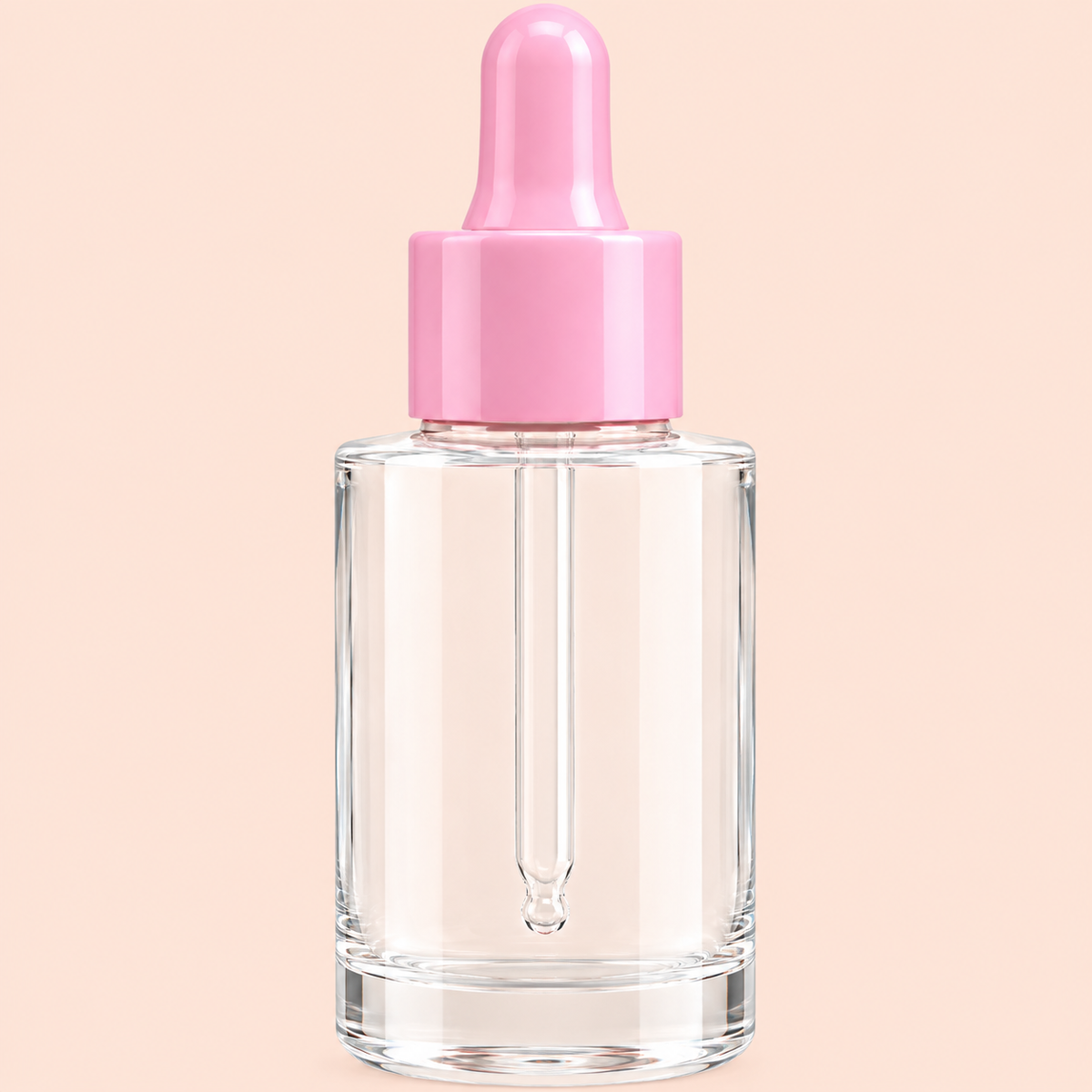 30ml glass dropper bottle.Clear with pink cap