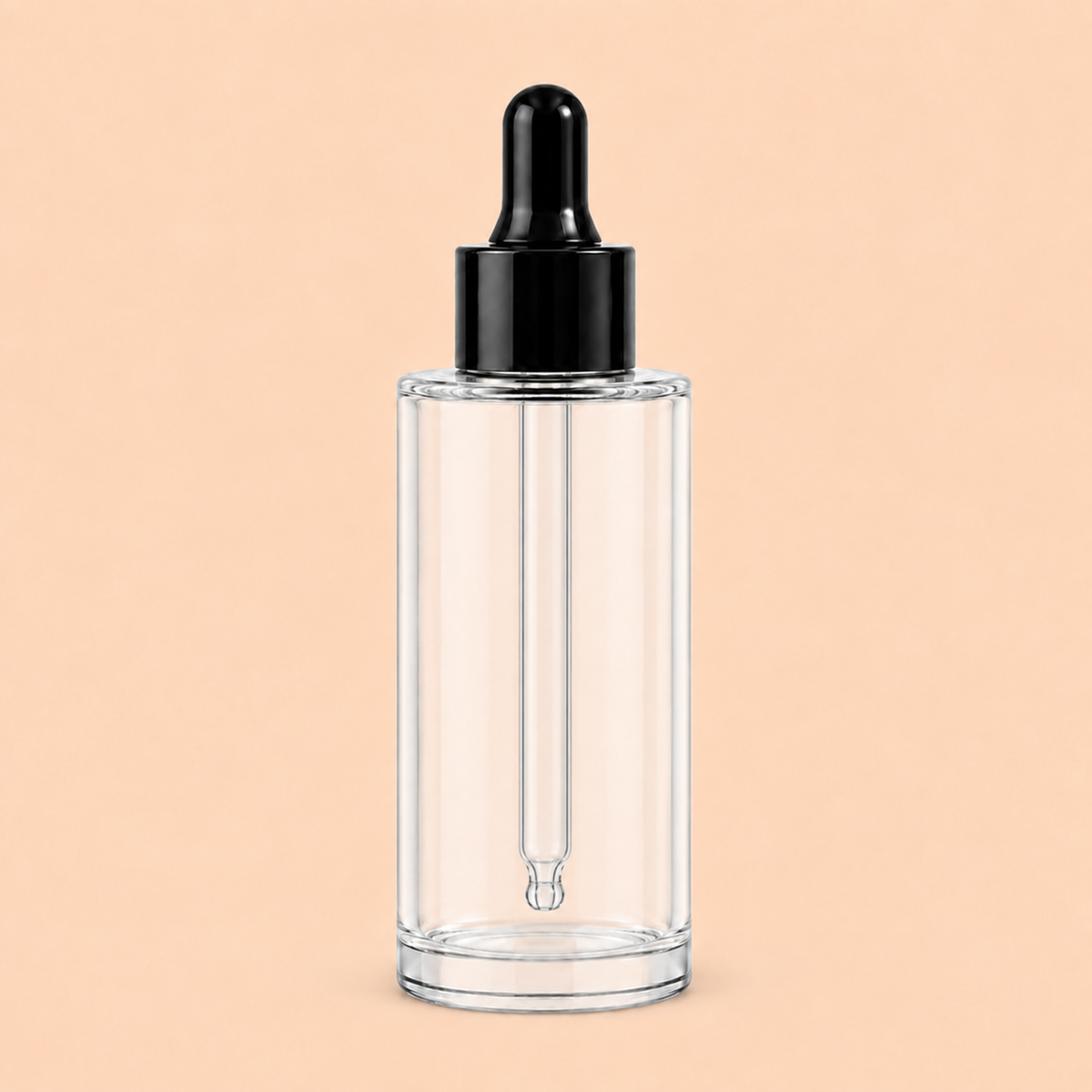 50 ml clear glass dropper bottle with solid black cap
