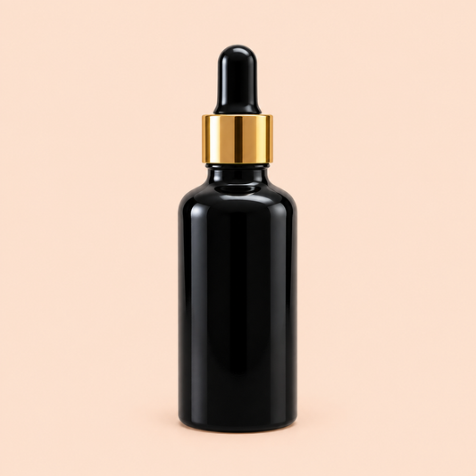 50ml black dropper bottle with gold cap