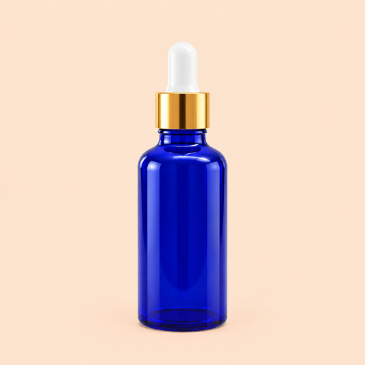 50ml blue dropper bottle with gold cap