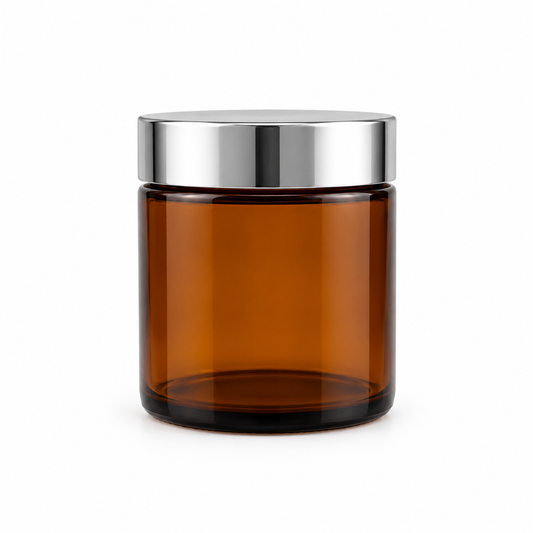 100g amber glass jar with silver lid