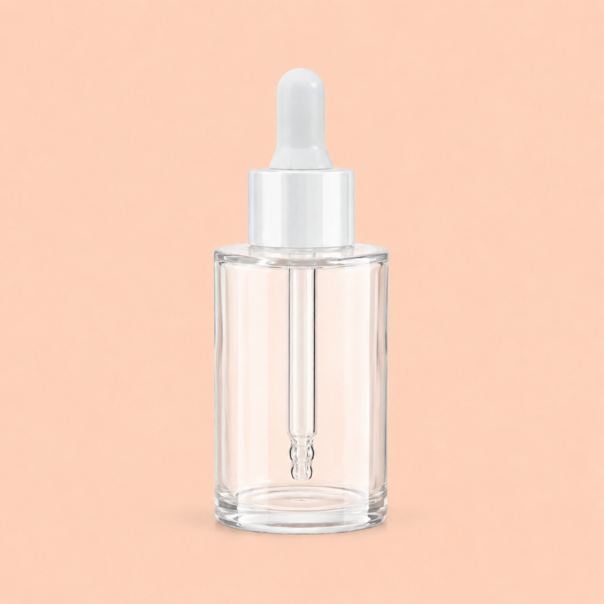 30ml Clear Glass Dropper Bottle  With White Pipette | Flat Shoulder-20mm |