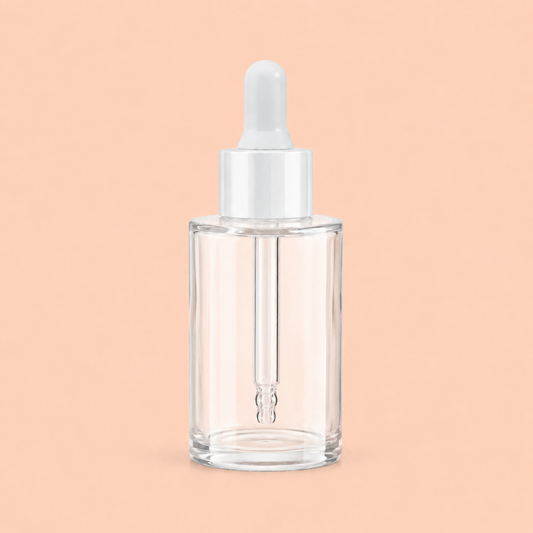 30ml Clear Glass Dropper Bottle  With White Pipette | Flat Shoulder-20mm |