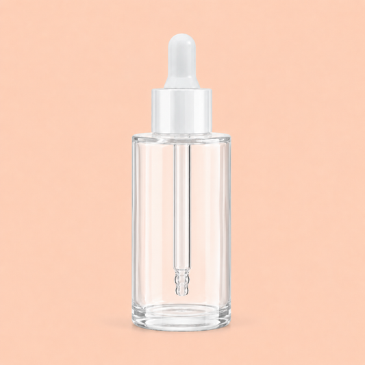 50ml Clear Glass Dropper Bottle  With White Pipette | Flat Shoulder-20mm |