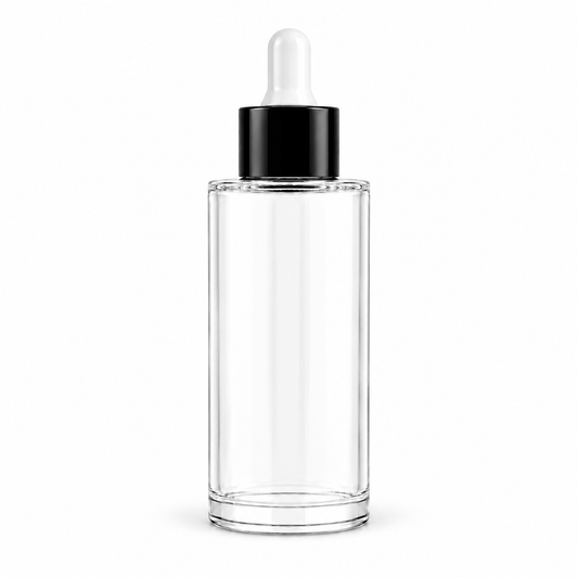 50ml Clear Glass Dropper Bottle  With Black  & White Pipette | Flat Shoulder-20mm |