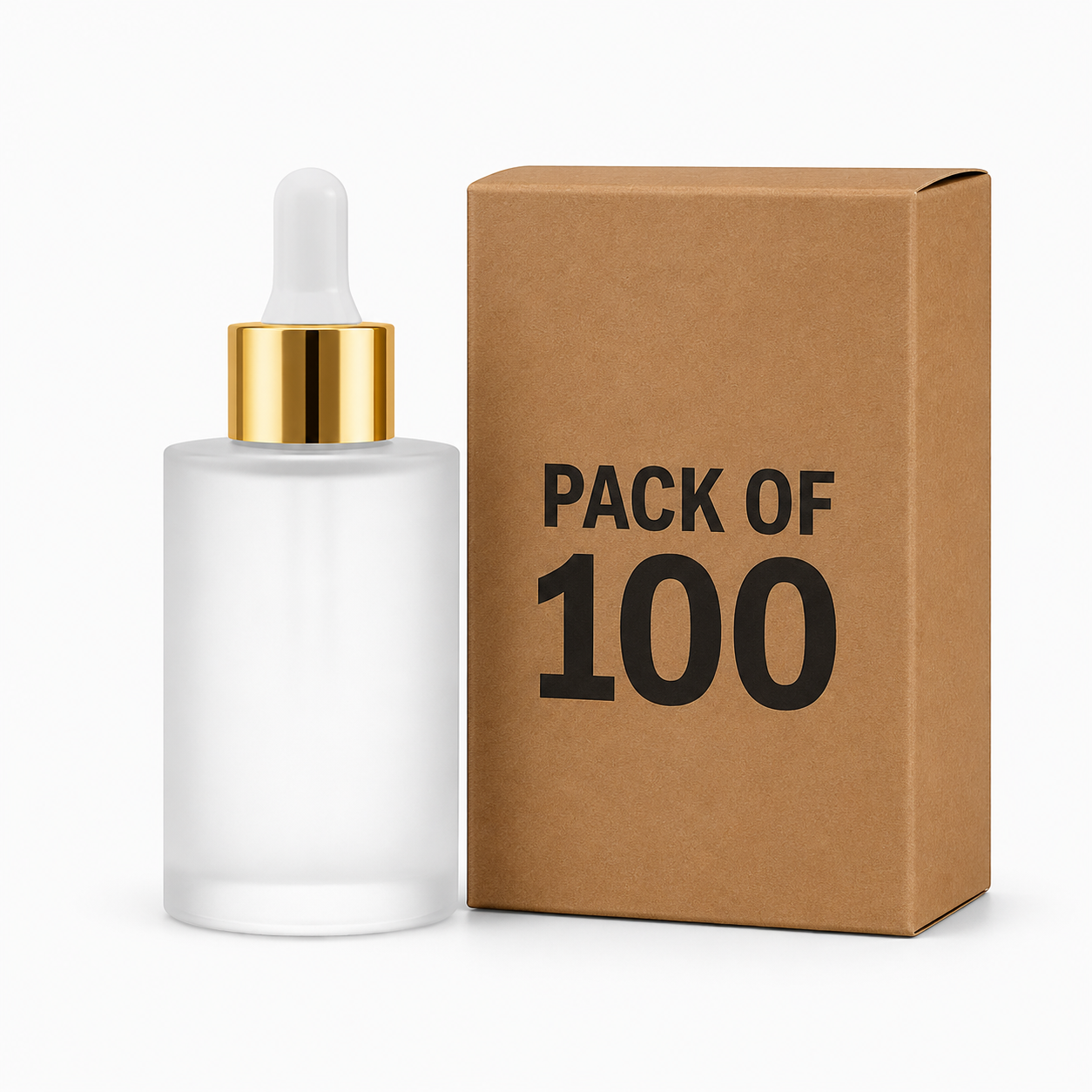 30ml frosted dropper bottle with gold and white cap.Pack of 100