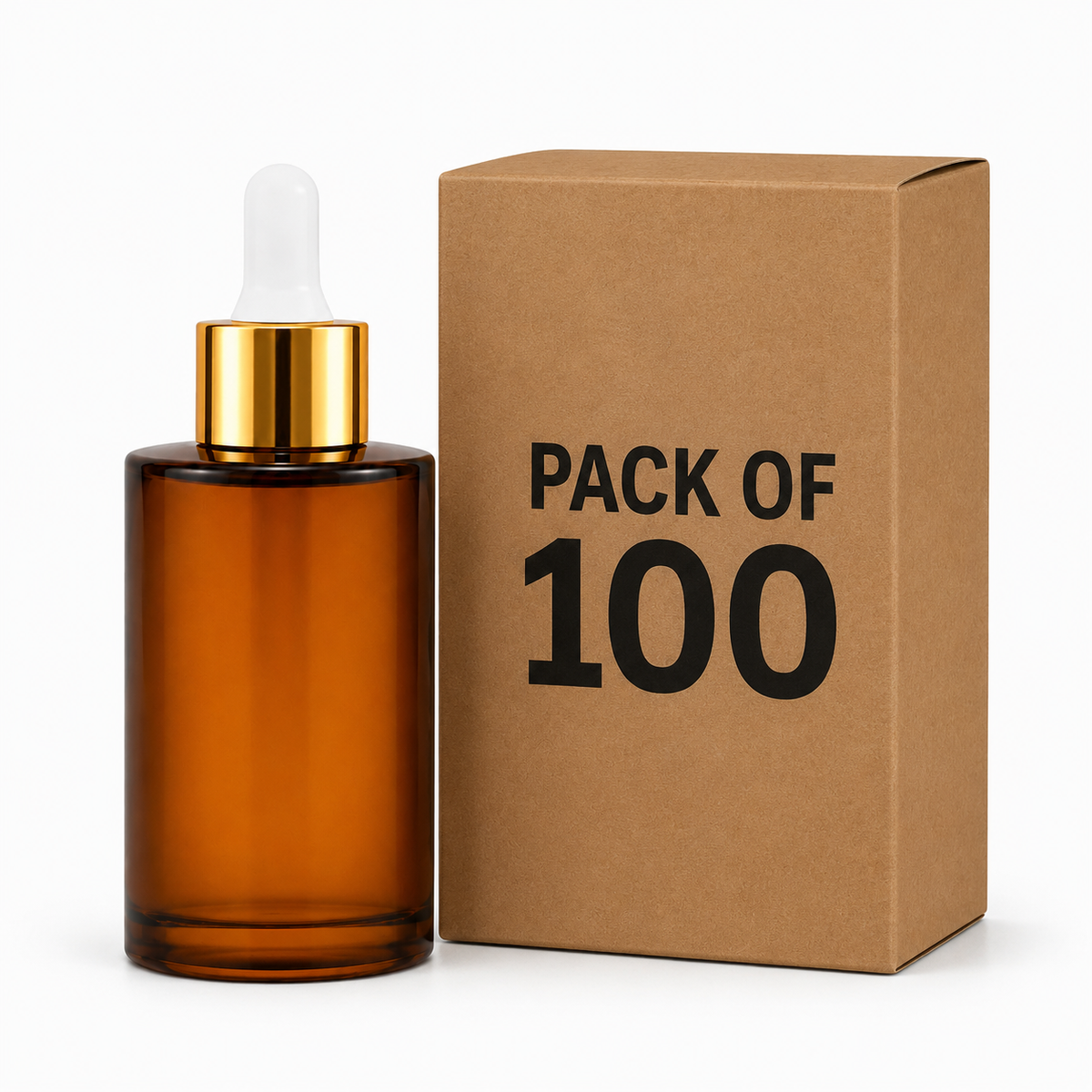 50ml amber dropper bottle with gold and white cap.Pack of 100