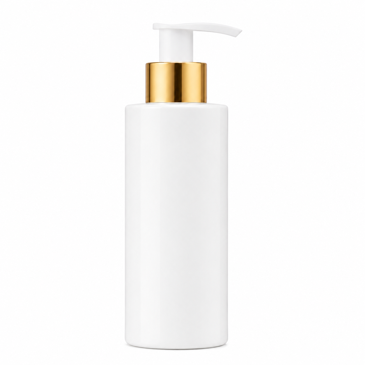 200ml  White Sharp Cylindrical Bottle with Gold Lotion Pump,24mm