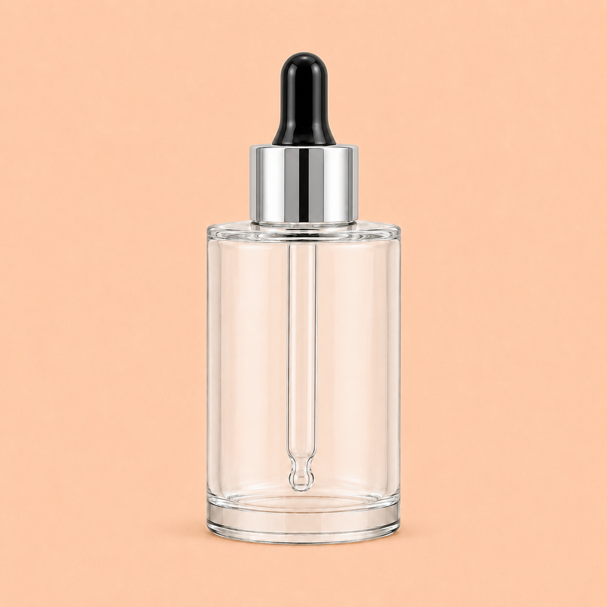Clear glass dropper bottle with silver  cap.30ml