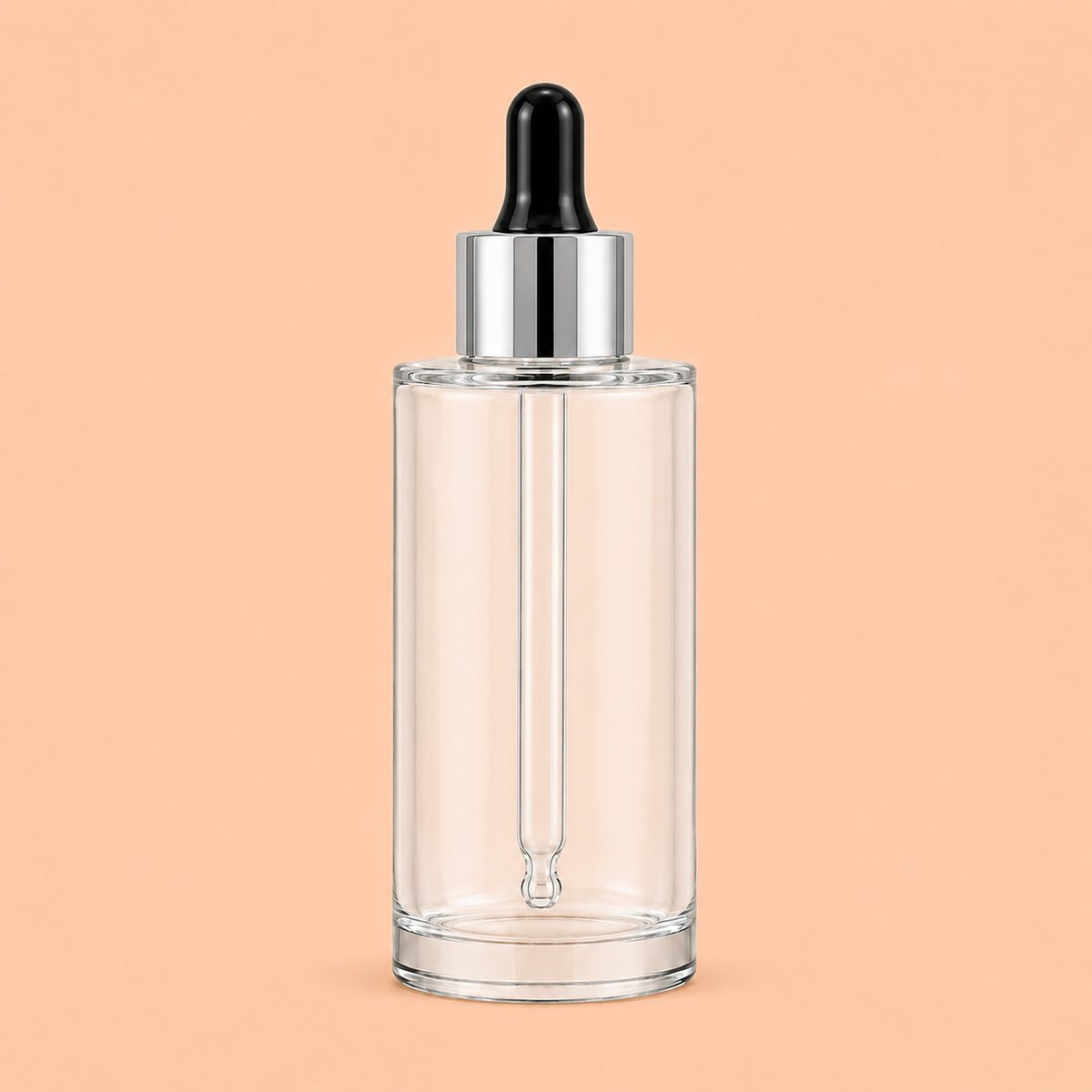 Clear glass dropper bottle with silver cap.50ml