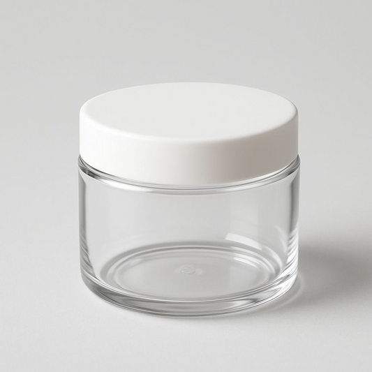 clear pet cosmetic jar with white lid