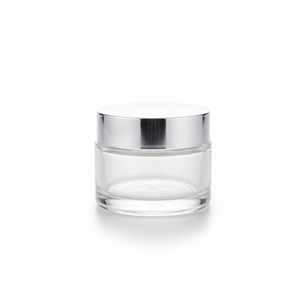 50ml clear glass jar with silver lid