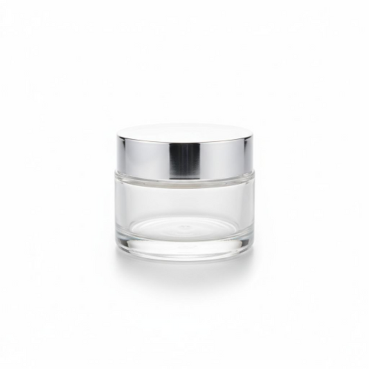 50ml clear glass jar with silver lid