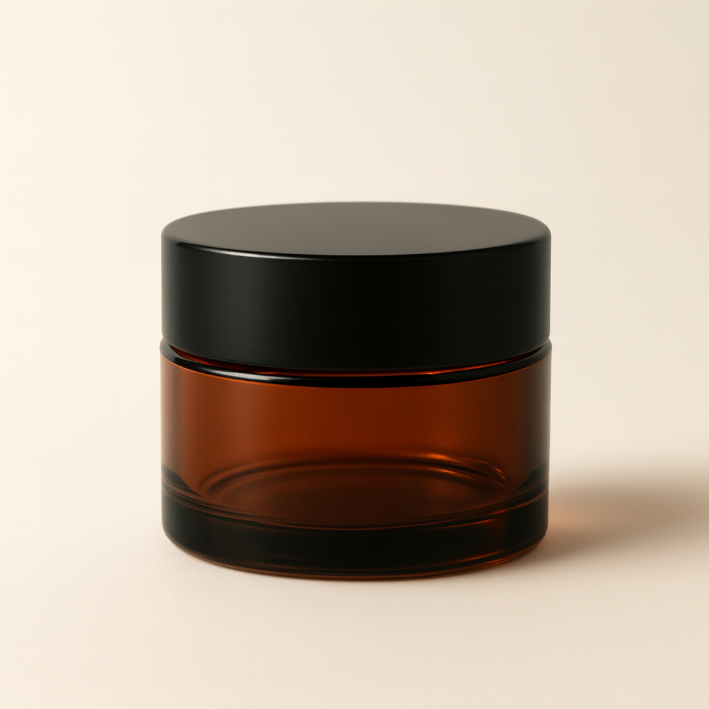 50ml amber glass jar with black lid