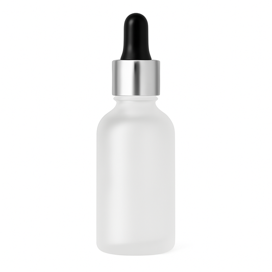 frosted dropper bottle with silver and black pipette