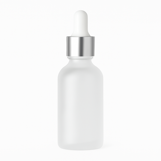 frosted dropper bottle with silver and white pipette