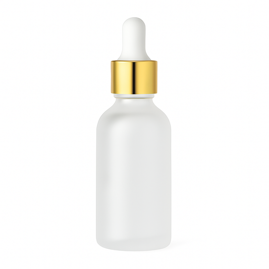 frosted dropper bottle with gold and white pipette