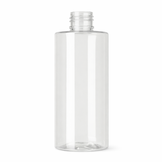 clear sharp cylindrical bottle