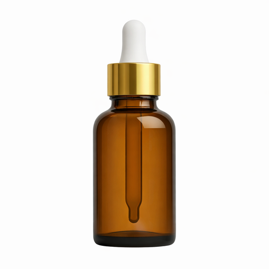 Amber glass dropper bottle with gold cap.30ml