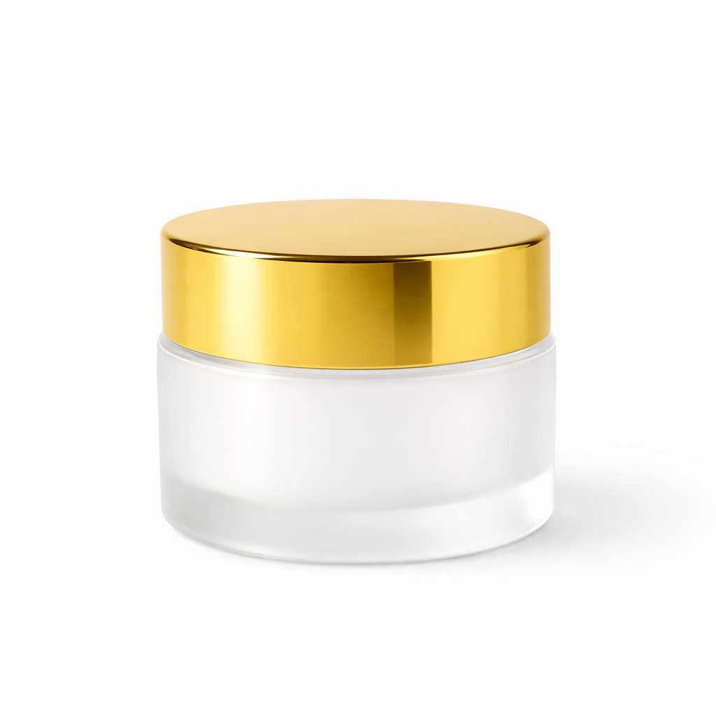 frosted glass jar with gold lid