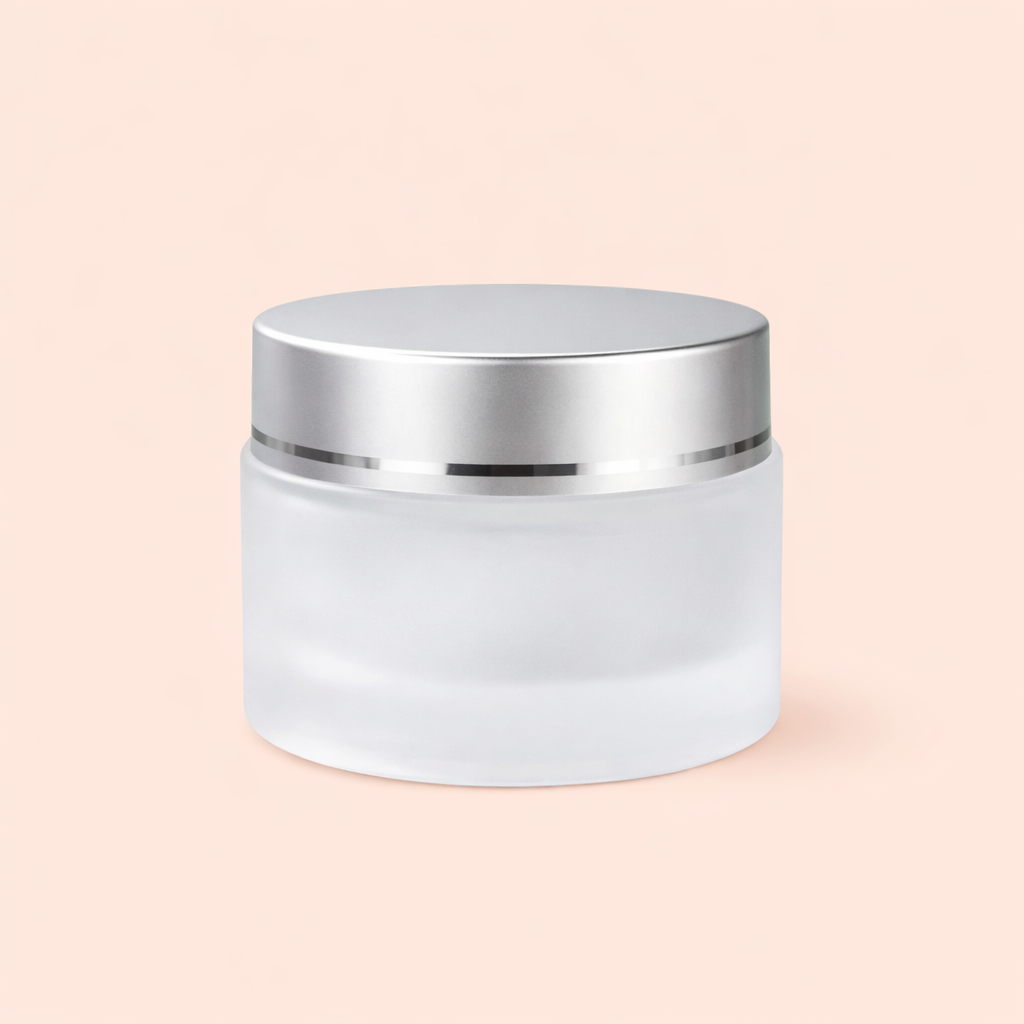 50g frosted glass jar with silver lid