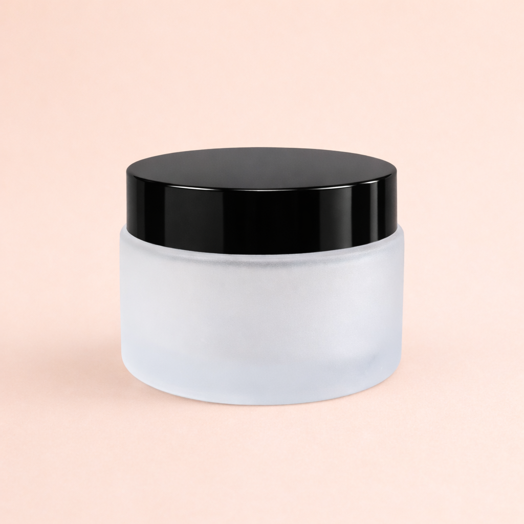 50g frosted glass jar with black lid