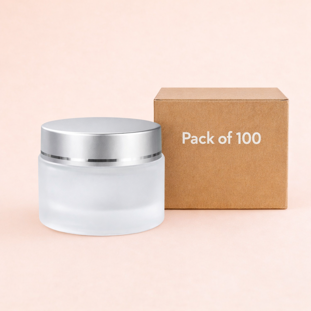 frosted glass jar with silver lid.100 pack