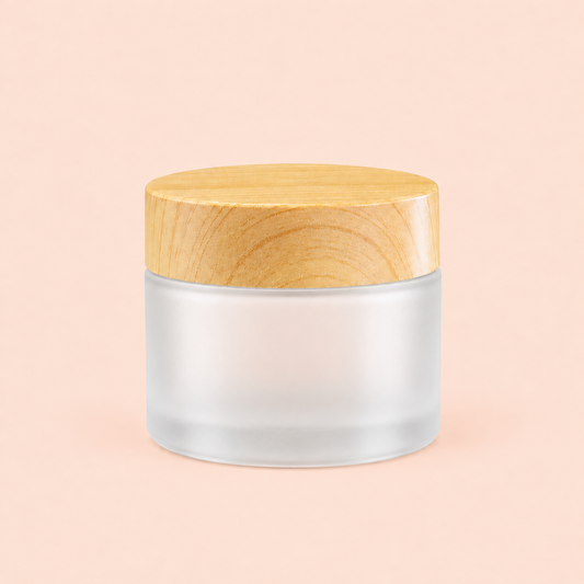 frosted jar with bamboo style lid.50ml