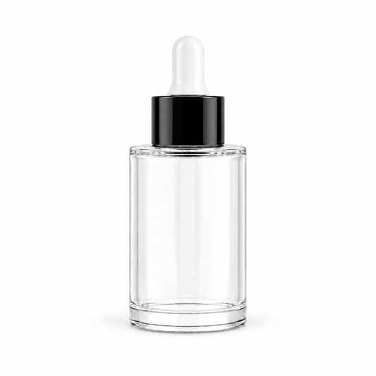 clear  dropper bottle with black and white cap.30ml